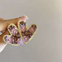 1 Pair Ig Style Shiny Heart Shape Flower Plating Inlay Alloy Crystal Ear Studs sku image 2
