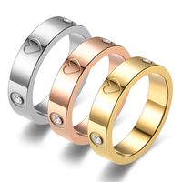Simple Style Heart Shape Titanium Steel Inlay Rhinestones Couple Rings main image 1