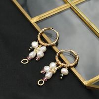 1 Pair Ig Style Round Beaded Freshwater Pearl Sterling Silver 18k Gold Plated Drop Earrings main image 3