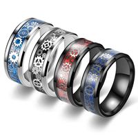 Casual Simple Style Gear Titanium Steel Enamel Couple Rings main image 6