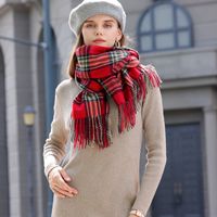 Korean Style Contrast Color Check Retro Artificial Cashmere Scarf Women's Winter Neck Warmer Warm All-matching Fashion Ins Factory Wholesale main image 1