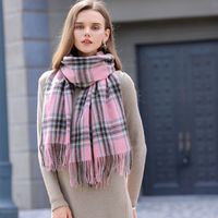 Korean Style Contrast Color Check Retro Artificial Cashmere Scarf Women's Winter Neck Warmer Warm All-matching Fashion Ins Factory Wholesale main image 4