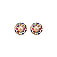 Wholesale Jewelry Vintage Style Round Water Droplets Rhombus Alloy Rhinestones Inlay Drop Earrings Ear Studs sku image 1
