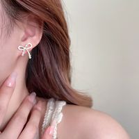 Wholesale Jewelry Sweet Heart Shape Bow Knot Alloy Artificial Pearls Pearl Plating Drop Earrings Ear Studs main image 4