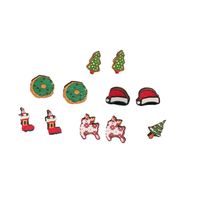 1 Pair Cute Christmas Tree Santa Claus Sock Wood Ear Studs main image 5