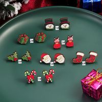 1 Pair Cute Christmas Tree Santa Claus Sock Wood Ear Studs main image 1