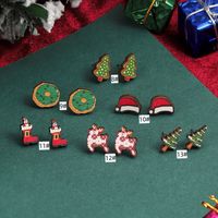 1 Pair Cute Christmas Tree Santa Claus Sock Wood Ear Studs main image 3