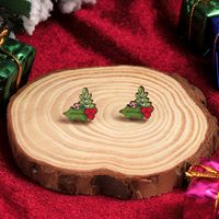 1 Pair Cute Christmas Tree Santa Claus Sock Wood Ear Studs sku image 4