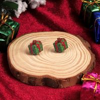 1 Pair Cute Christmas Tree Santa Claus Sock Wood Ear Studs sku image 2