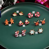1 Pair Cute Christmas Tree Santa Claus Sock Wood Ear Studs main image 2
