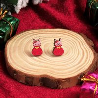 1 Pair Cute Christmas Tree Santa Claus Sock Wood Ear Studs sku image 3