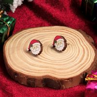 1 Pair Cute Christmas Tree Santa Claus Sock Wood Ear Studs sku image 5