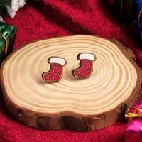 1 Pair Cute Christmas Tree Santa Claus Sock Wood Ear Studs sku image 6