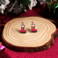 1 Pair Cute Christmas Tree Santa Claus Sock Wood Ear Studs sku image 11