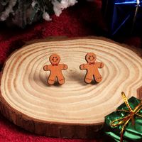 1 Pair Cute Christmas Tree Santa Claus Sock Wood Ear Studs sku image 16