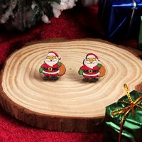 1 Pair Cute Christmas Tree Santa Claus Sock Wood Ear Studs sku image 17