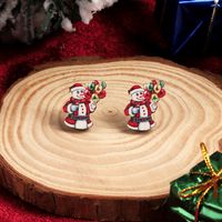 1 Pair Cute Christmas Tree Santa Claus Sock Wood Ear Studs sku image 19