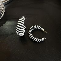 1 Pair Casual C Shape Stripe Stoving Varnish Mixed Materials Earrings Ear Studs sku image 2