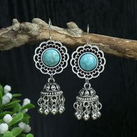 Wholesale Jewelry Bohemian Round Water Droplets Arylic Turquoise Tassel Hollow Out Inlay Drop Earrings main image 4