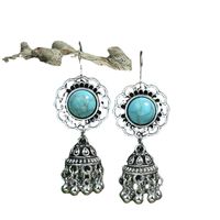 Wholesale Jewelry Bohemian Round Water Droplets Arylic Turquoise Tassel Hollow Out Inlay Drop Earrings main image 3