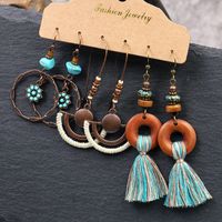 1 Set Retro Bohemian Round Water Droplets Flower Irregular Tassel Inlay Alloy Turquoise Drop Earrings main image 4