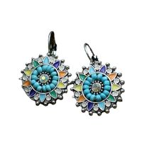 Wholesale Jewelry Casual Bohemian Round Rhombus Alloy Turquoise Hollow Out Inlay Drop Earrings main image 5