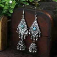 Wholesale Jewelry Casual Bohemian Round Rhombus Alloy Turquoise Hollow Out Inlay Drop Earrings main image 3