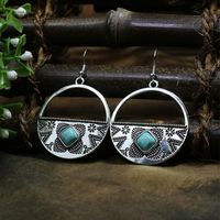 Wholesale Jewelry Casual Bohemian Round Rhombus Alloy Turquoise Hollow Out Inlay Drop Earrings sku image 6