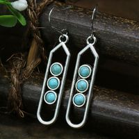 Wholesale Jewelry Casual Bohemian Round Rhombus Alloy Turquoise Hollow Out Inlay Drop Earrings main image 2