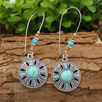 Wholesale Jewelry Casual Bohemian Round Rhombus Alloy Turquoise Hollow Out Inlay Drop Earrings sku image 7