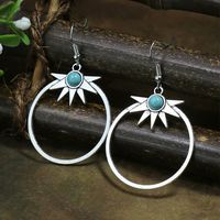 Wholesale Jewelry Casual Bohemian Round Rhombus Alloy Turquoise Hollow Out Inlay Drop Earrings sku image 2