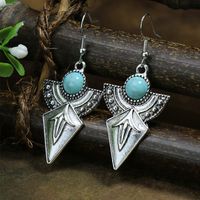 Wholesale Jewelry Casual Bohemian Round Rhombus Alloy Turquoise Hollow Out Inlay Drop Earrings sku image 4