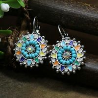 Wholesale Jewelry Casual Bohemian Round Rhombus Alloy Turquoise Hollow Out Inlay Drop Earrings sku image 9