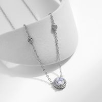 Ig Style Shiny Round Sterling Silver Rhodium Plated Zircon Necklace In Bulk main image 4