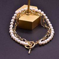 Vintage Style Color Block Freshwater Pearl Plating 18k Gold Plated Bracelets sku image 1