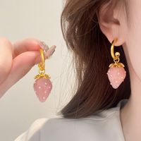 Wholesale Jewelry Sweet Strawberry Alloy Resin Pearl Plating Inlay Drop Earrings main image 1