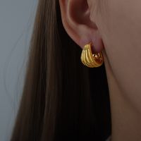 1 Paar Einfacher Stil Einfarbig Überzug Titan Stahl 18 Karat Vergoldet Ohrringe main image 1