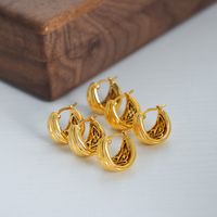 1 Paar Einfacher Stil Einfarbig Überzug Titan Stahl 18 Karat Vergoldet Ohrringe main image 5