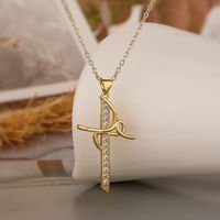 Elegant Lady Classic Style Cross Copper Plating Inlay Zircon 18k Gold Plated Pendant Necklace main image 4