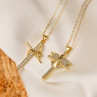 Elegant Lady Classic Style Cross Copper Plating Inlay Zircon 18k Gold Plated Pendant Necklace main image 1