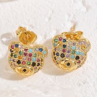 1 Pair Cute Simple Style Bear Plating Inlay Copper Zircon 14k Gold Plated Ear Studs main image 7