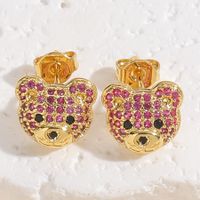 1 Pair Cute Simple Style Bear Plating Inlay Copper Zircon 14k Gold Plated Ear Studs main image 9