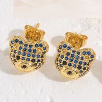 1 Pair Cute Simple Style Bear Plating Inlay Copper Zircon 14k Gold Plated Ear Studs main image 5