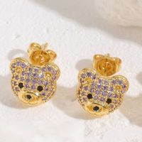 1 Pair Cute Simple Style Bear Plating Inlay Copper Zircon 14k Gold Plated Ear Studs sku image 2