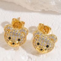 1 Pair Cute Simple Style Bear Plating Inlay Copper Zircon 14k Gold Plated Ear Studs sku image 1