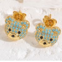 1 Pair Cute Simple Style Bear Plating Inlay Copper Zircon 14k Gold Plated Ear Studs sku image 5