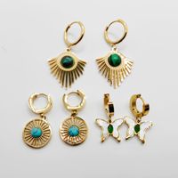1 Pair Casual Sun Eye Butterfly Inlay 304 Stainless Steel Turquoise Shell 14K Gold Plated Drop Earrings main image 1