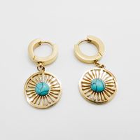 1 Pair Casual Sun Eye Butterfly Inlay 304 Stainless Steel Turquoise Shell 14K Gold Plated Drop Earrings main image 4