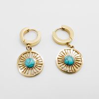 1 Pair Casual Sun Eye Butterfly Inlay 304 Stainless Steel Turquoise Shell 14K Gold Plated Drop Earrings sku image 1