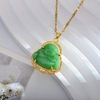 Simple Style Buddha Titanium Steel Copper Plating Inlay Opal Pendant Necklace main image 2